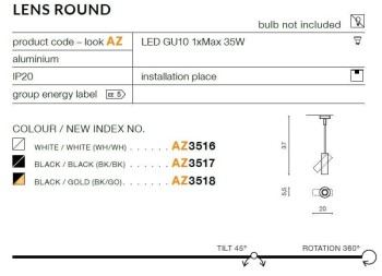 Oprawa sufitowa Lens Round GU10, AZ3516 - Azzardo