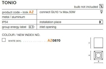 Oprawa sufitowa TONIO biała 50W GU10 AZ0870 - Azzardo