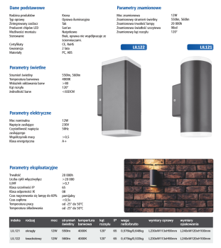 Oprawa Elewacyjna KRONA 12W 4000K Dwukierunkowa - LUMAX