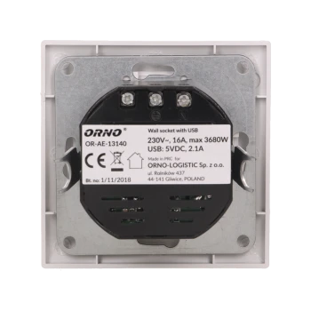 Gniazdo elektryczne z ładowarką USB, OR-AE-13140 - ORNO