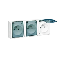 Gniazdo wtyczkowe potrójne z uziem. IP54, transparentna klapka, bialy, Simon Aquarius, AQGZ1-3/11A - Kontakt-Simon