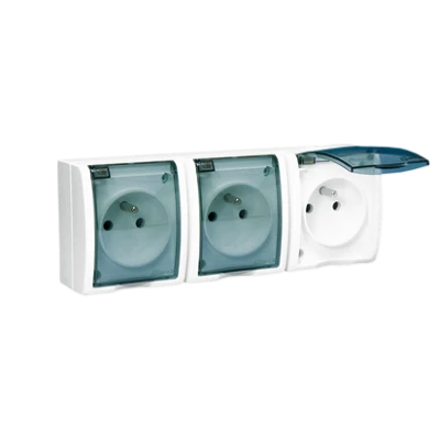 Gniazdo wtyczkowe potrójne z uziem. IP54, transparentna klapka, biały, Simon Aquarius, AQGZ1-3/11A - Kontakt-Simon