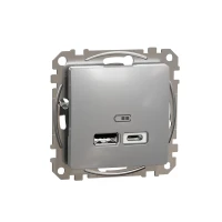 Gniazdo USB 2,4A typ A+C Srebrne, Sedna Design&Elements SDD113402