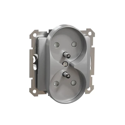 Schneider Electric, Sedna Design, Gniazdo 2x2P+PE z przesłonami do systemu ramkowego (do ramek Sedna Design), srebrne aluminium, SDD113275