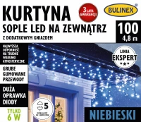 Kurtyna zewnętrzna sople niebieskie 100 led 4,8 m 230v z dodatkowym gniazdem- Bulinex