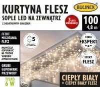 Kurtyna FLESZ sople LED 100L - 4,8M, ciepły biały - Bulinex