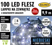 Lampki FLESZ LED 100L-9,9m, niebieskie + zimny bialy- Bulinex