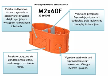 Puszka podtynkowa 2 X 60 MM głęboka MULTIWALL, 33160008 - SIMET
