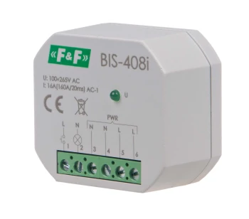 Przekaźnik bistabilny, podtynkowy, do podświetlanych przycisków z przekaźnikiem inrush 160A/20ms BIS-408I - F&amp;F 1