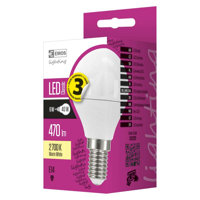Żarówka LED Classic mini globe 6W E14 ciepla biel ZQ1220 - EMOS