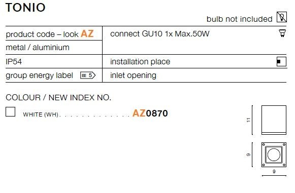 Oprawa sufitowa TONIO biała 50W GU10 AZ0870 - Azzardo