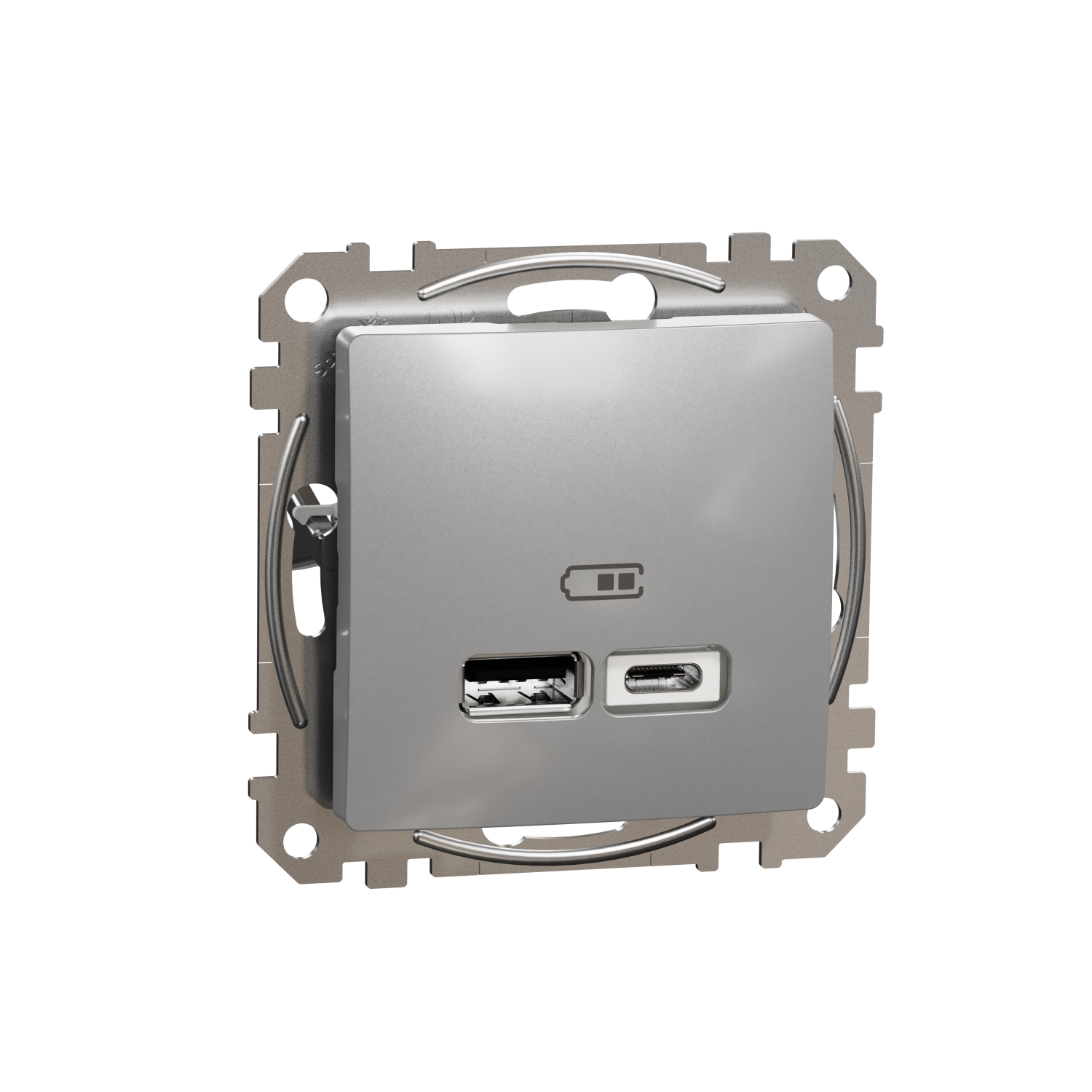 Schneider Electric, Sedna Design & Elements, Gniazdo ładowania USB typ A+C 2,4A, srebrne aluminium, SDD113402