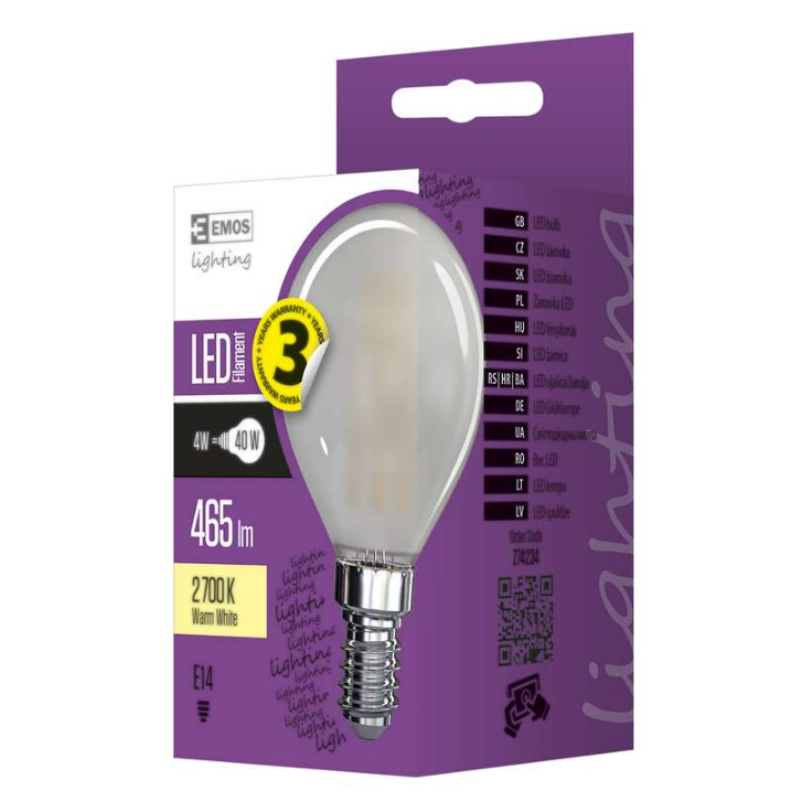 Żarówka LED Filament mini globe matowa 4W E14 ciepla biel Z74234 - EMOS